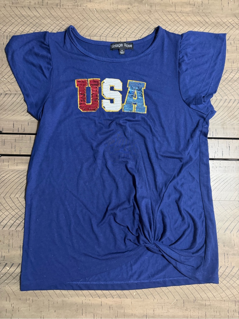 Vintage Rose Royal Blue Sequin Accent Tee